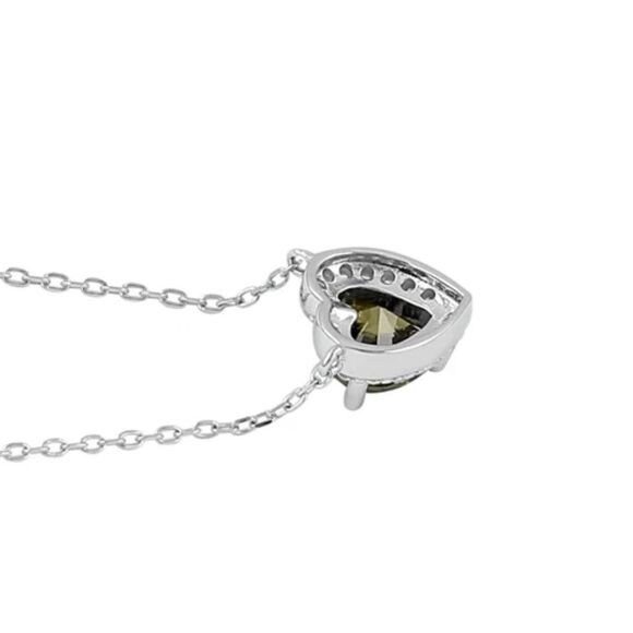 Sterling Silver Peridot and Clear CZ Heart Halo Adjustable Necklace New - Picture 4 of 5